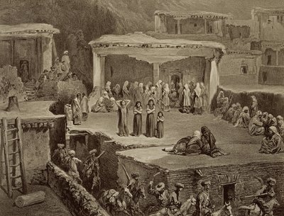 Funeral Ceremony in the Ruins at Akhaltchi, Dagestan, plate 70 from a book on the Caucasus, engraved by Eugene Le Roux published by Alfred Leon Lemercier, Paris, 1847 by Grigori Grigorevich Gagarin